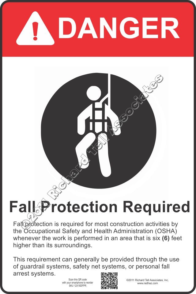 12x18 DANGER FALL PROTECTION REQUIRED Sign