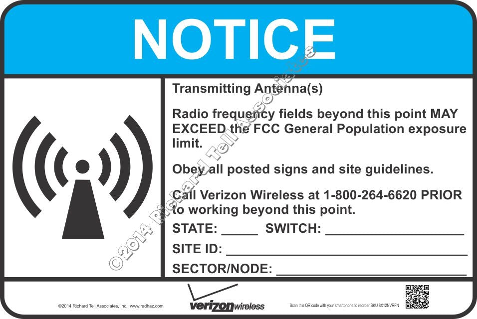 8x12 NEW VERIZON RF NOTICE Sign
