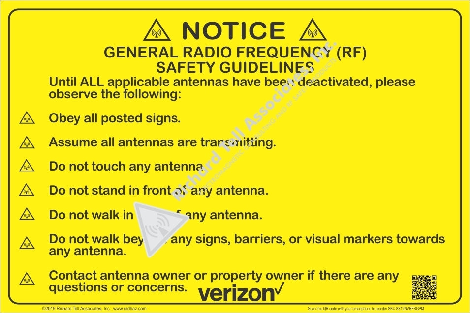 8x12 NEW VERIZON METAL RF SITE GUIDELINE Placard